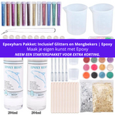 Epoxyhars Pakket: Inclusief Glitters en Mengbekers | Epoxy