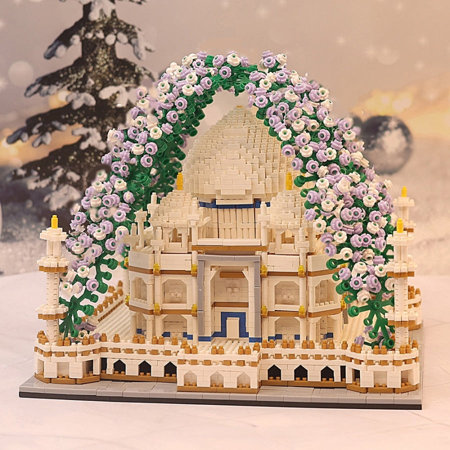 Taj Mahal Met Bloemen Paars Bouwblokjes