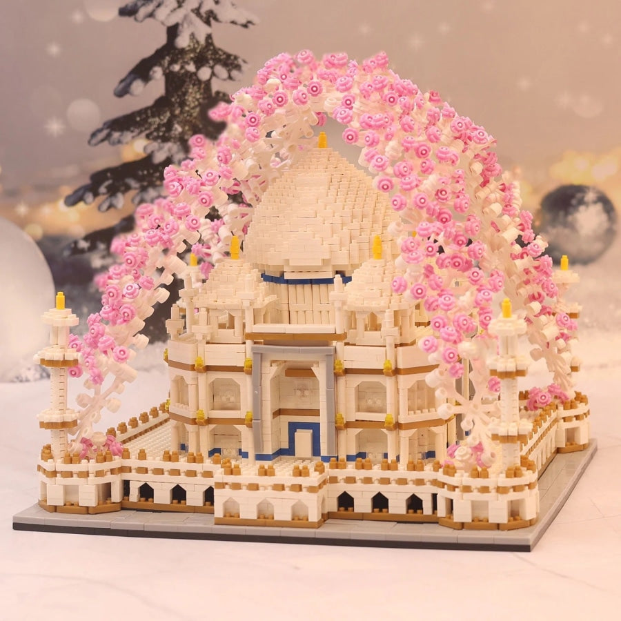 Taj Mahal Met Bloemen Roze Bouwblokjes