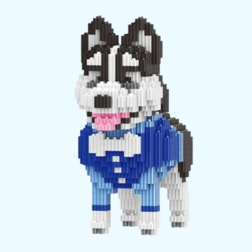 Husky in blauw pak | Bouwsteentjes
