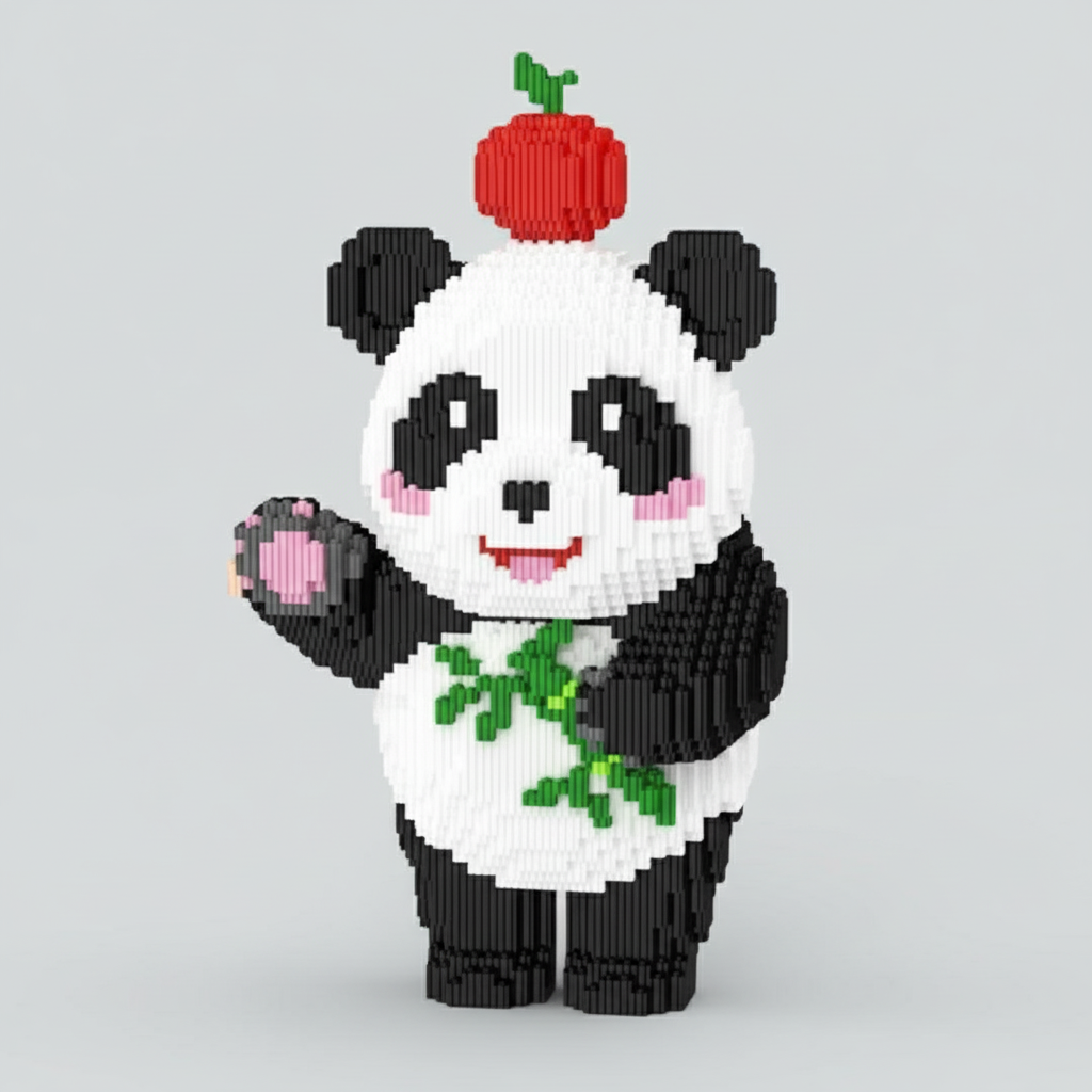 Mega Panda met appel | Bouwsteentjes