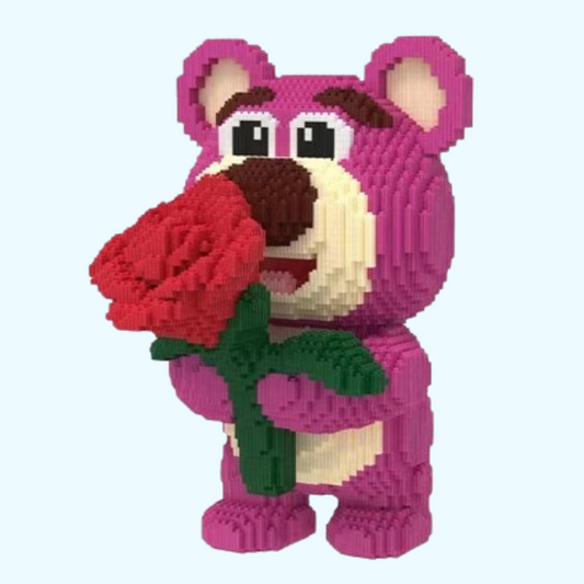 Roze beer met Roos | Bouwsteentjes