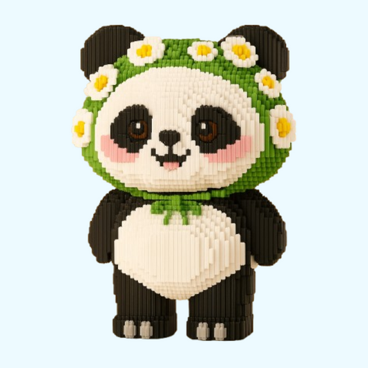 Panda met Bloemenkrans | Bouwsteentjes