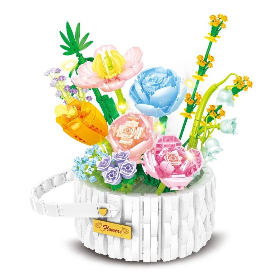 Witte Mand Met Bloemen Bouwblokjes