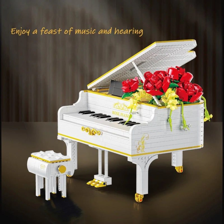 Witte Piano Met Rozen Bouwblokjes