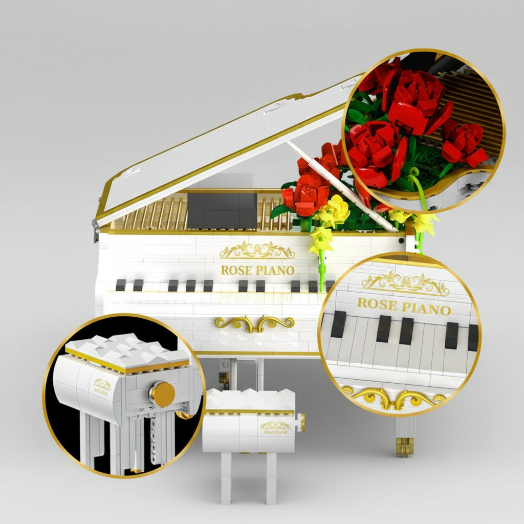 Witte Piano Met Rozen Bouwblokjes